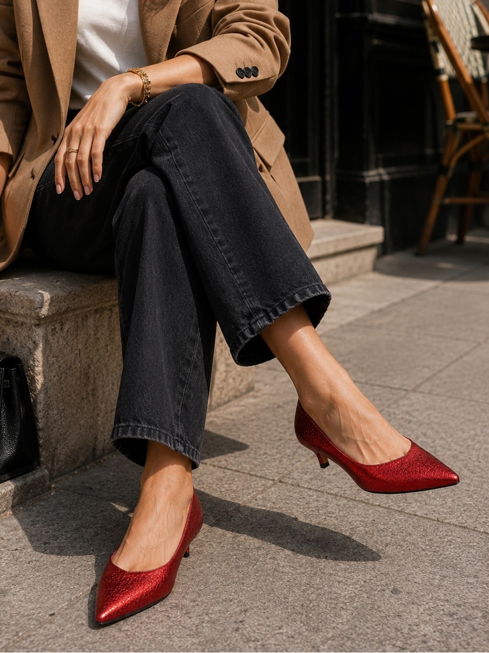 Maje Red Metallic Pointed Toe Kitten Heel Pumps NWOT EU 36 US 5.5-6